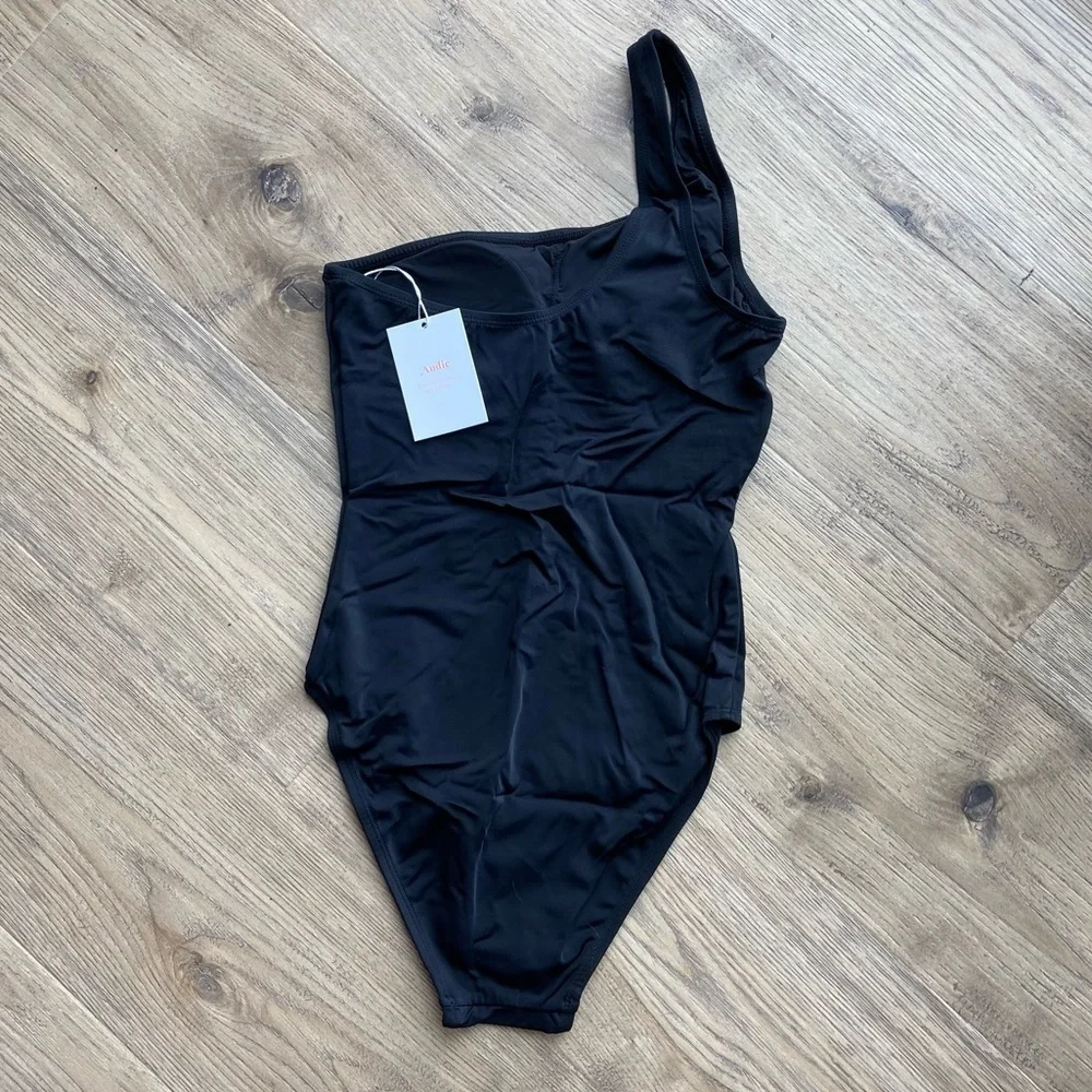 NWT Andie Swim The Nantucket UPF 50 Black One-Shoulder Swimsuit Womens Size XS - Picture 4 of 10